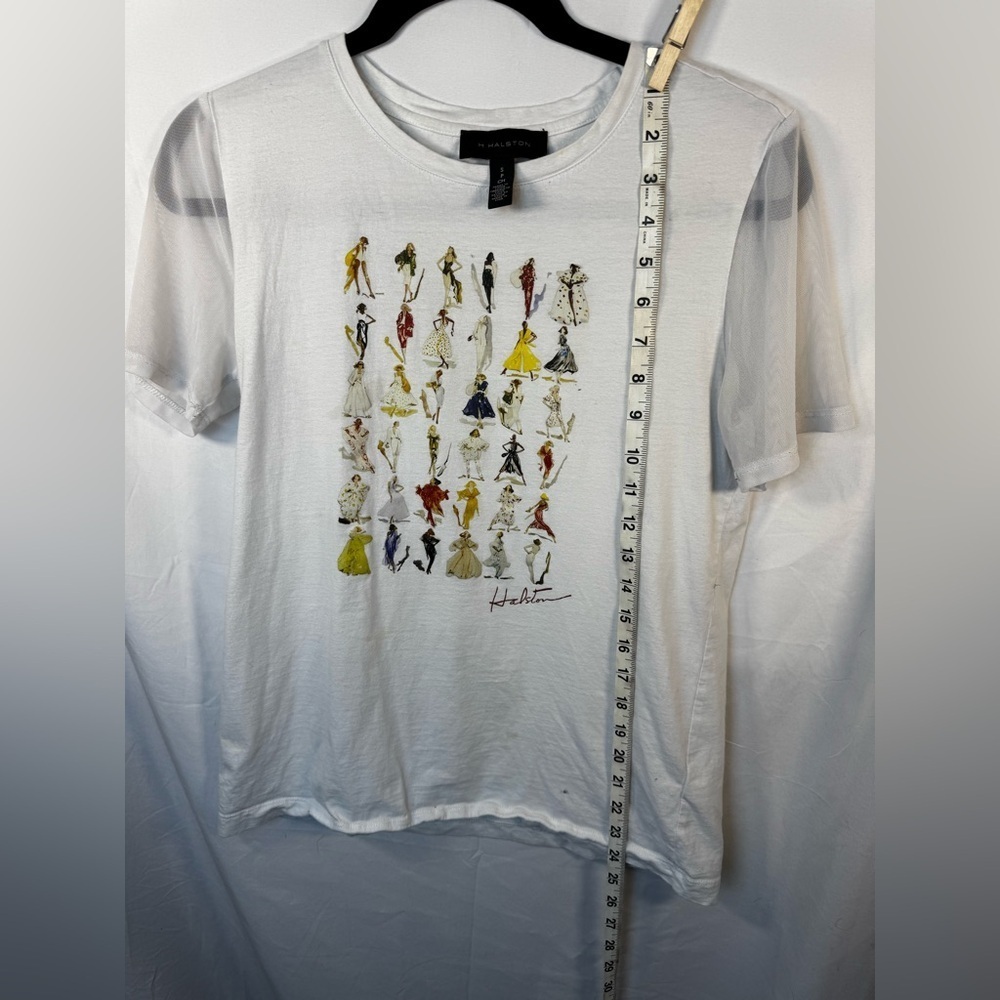 H by HALSTON Mesh Sleeve Graphic T Shirt Women Fashion Size S - Picture 10 of 11